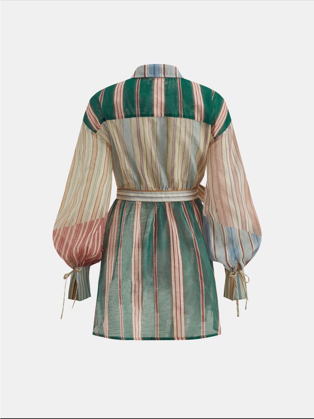 Commense Pastel Multi-Stripe Tie-Waist Mini Dress - Picture 2 of 6